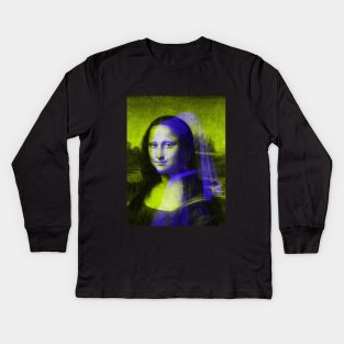 Monna Lisa with a Pearl Earring Interactive Yellow&Blue Filter #2 By Red&Blue Kids Long Sleeve T-Shirt